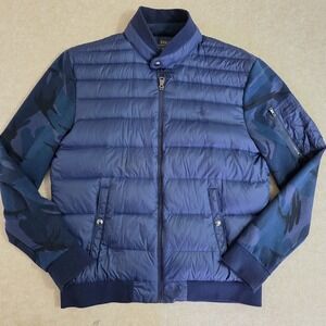 Polo Ralph Lauren Down Hybrid Jacket Sz‎ M Blue Camo Logo Quilt Preppy Old Money